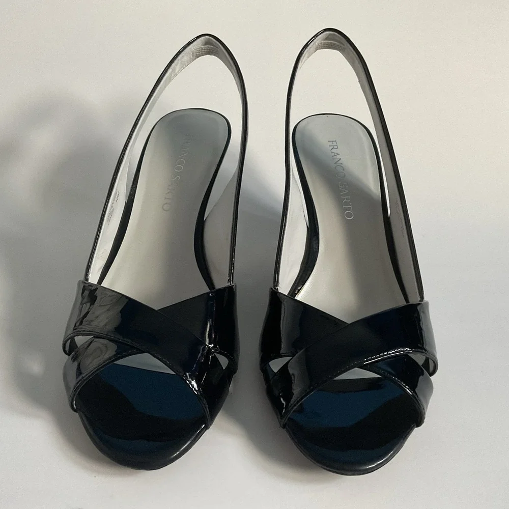 Franco‎ Sarto Black Patent Leather Slingback Pumps Size 10